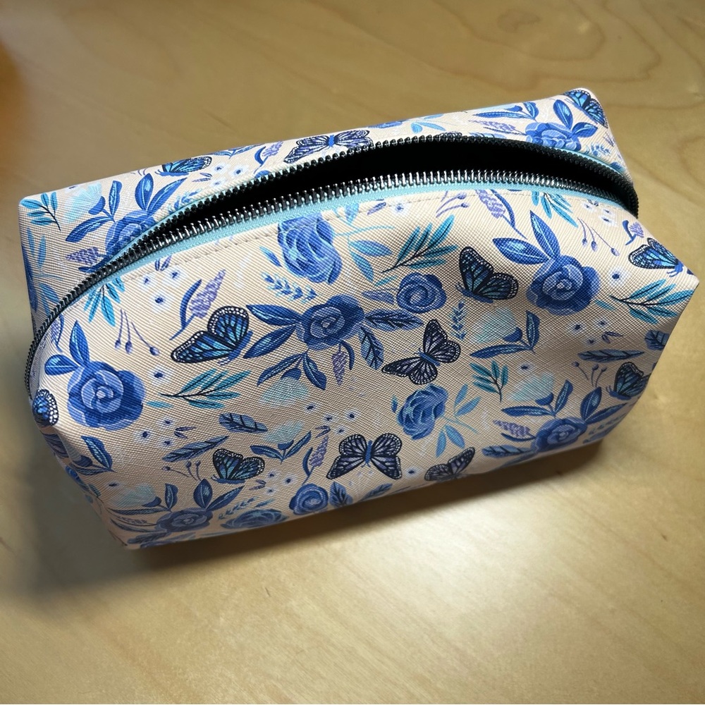 Blue Floral Cosmetic Bag